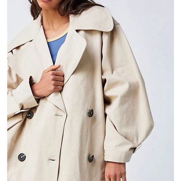 Free People Jackets & Blazers - Free People Highlands Cotton Canvas Pea Coat Jacket Trench Boho Casual Sz Medium